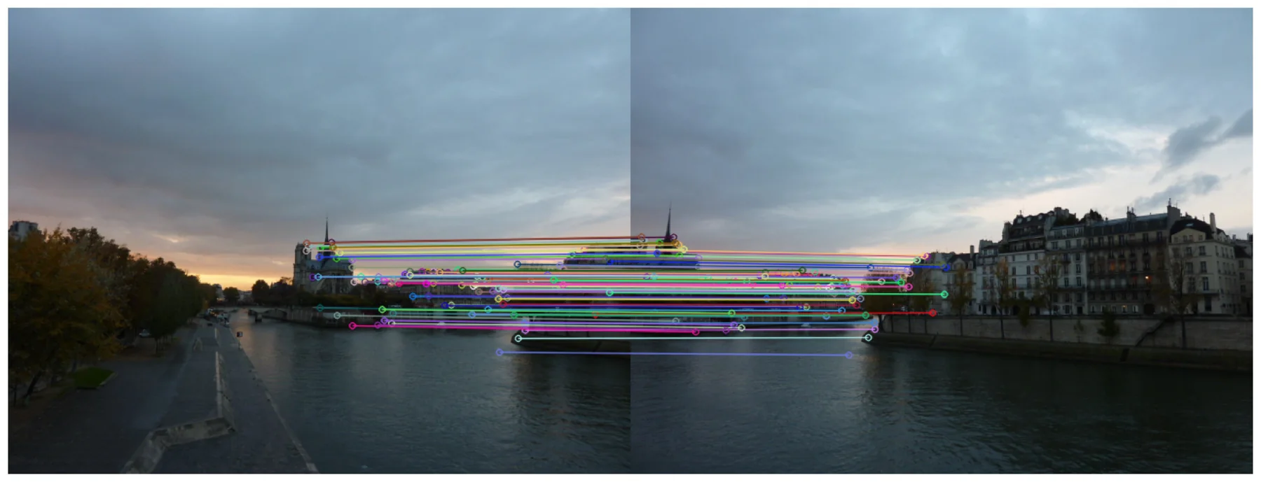 SIFT feature matches between two Paris photographs