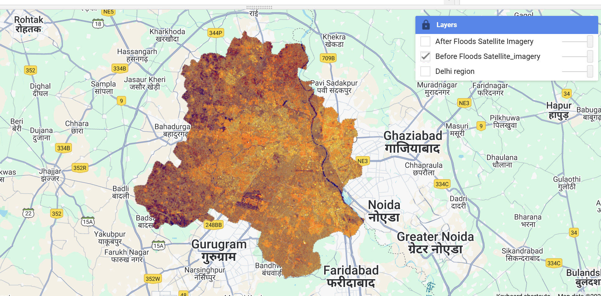 Filtered pre-flood Sentinel-1 image over Delhi